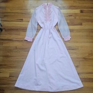 Vintage 60s Retro Maxi Dress MCM Size 4 Coquette Princess Balloon Sleeves